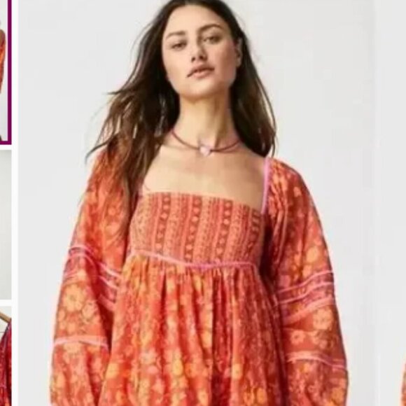 Free People Babydoll Dress Endless Afternoon Floral Mini Boho  Size M NWT - Picture 4 of 14